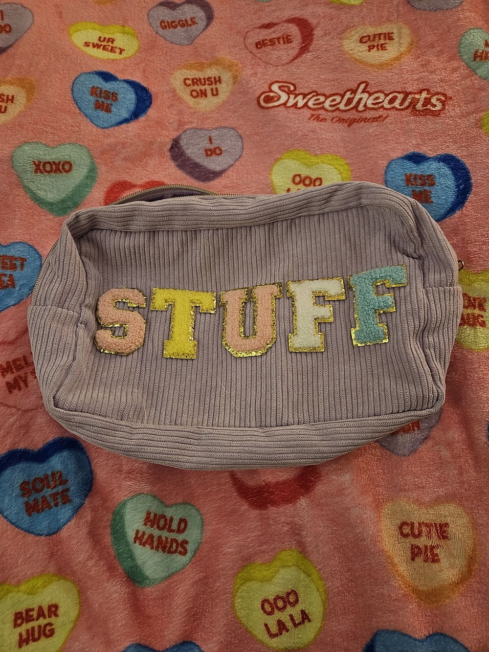Lavender 'STUFF' Corduroy Pouch